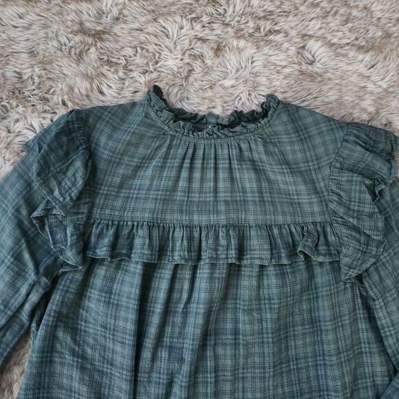 Universal Thread Long Sleeve Apron‎ Blouse  Green Plaid Women's Size Small - Picture 2 of 10